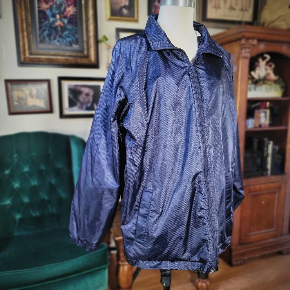 Y2K Blue Retro Windbreaker Jacket Vintage MAXX Sportswear Navy Men's Large‎